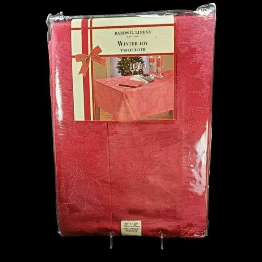 Bardwil Linens Tablecloth Red Winter Joy‎ 60x102 Fabric Christmas Poinsettia New